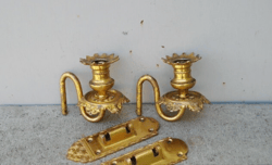 brass piano candlesticks antique, wall hanging pianoforte candleholders vintage, old candelabrum