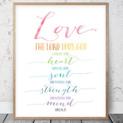 love the lord your god with all your heart, luke 19:27, bible verse printable art, scripture print, christian gift, kids