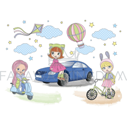 blythe girls doll children holiday vector illustration set