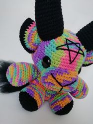 rainbow baphomet, black phillip, krampus, goth plush, goat, weird stuffed animal, witchy decor, priden plush, horror