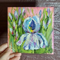 iris flower painting purple flower art flowers summer painting bright small picture bedside painting original artwork