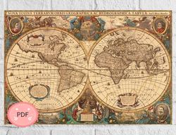 map cross stitch pattern , pdf , instant download , old world map cross stitch pattern