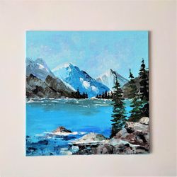 mountain landscape acrylic painting impasto framed art