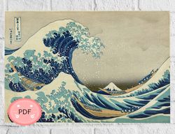 cross stitch pattern,the great wave off kanagawa,hokusai katsushika,instant download,japanese art,mount fuji,ocean wave