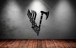 sticker logo vikings, viking weapon axe, the ancient symbol of the scandinavian vikings wall sticker vinyl decal mural