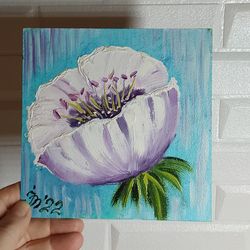 original oil painting flowers. hand painted small painting art 6" x 6"