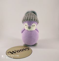 woovy crochet light purple amigurumi penguin doll with scarf & hat