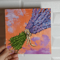 original oil painting flowers. lavender. hand painted small painting art 6" x 6"