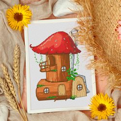 stump house, gnome house, cross stitch pattern, sprite house, gnome cross stitch, modern cross stitch