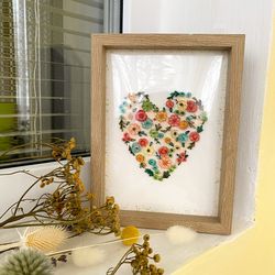 framed picture of flower heart in quilling technique