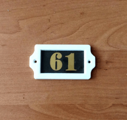 number sign 61 - plastic vintage apartment address door plate