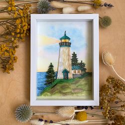 framed picture of lighthouse in quilling technique