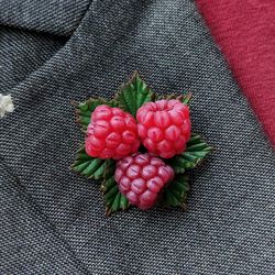 raspberry brooch. botanical jewelry. cottagecore gifts. handmade brooch. berry jewelry. birthday gift. statement brooch.