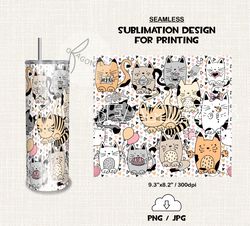 cute cats skinny tumbler wrap / cat tumbler sublimation png  - 57