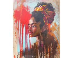 african american woman painting original art portait artwork african queen painting 16 by 20 inches