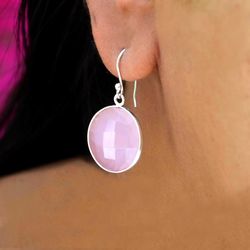 rose quartz gemstone women earrings, dangle round handmade earrings, gift for daughter mom her