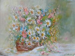 flowers in basket oil painting flowers impasto art flowers painting on canvas flowers impressionism art floral oil paint