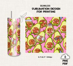 avocado kawaii tumbler wrap /  kawaii  tumbler sublimation png  - 59