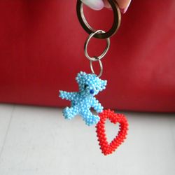 custom keychain, beaded teddy keychain. beaded custom bear, beaded animal. can be packed as gift. mini figurine.