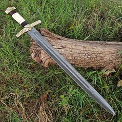 formidable viking ruler damascus steel sword - pattern welded hand forged collectible medieval replica sword