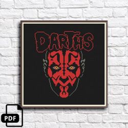 darth maul cross stitch pattern, star wars cross stitch, digital pdf