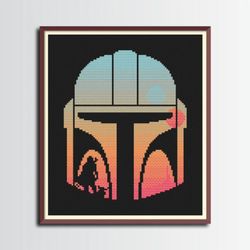 the mandalorian cross stitch pattern 3 , star wars cross stitch, digital pdf