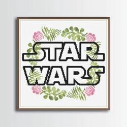 star wars cross stitch pattern , flower wreath cross stitch, digital pdf