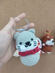 knitted toys baby kitten cat, crochet kitten,cute doll woodland animals knitted toys,crochet bagcharm