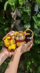 combo 3 knitted toys baby tiger, 2 baby duck cute toys, crochet doll, woodland animals knitted toys,crochet bagcharm,cro