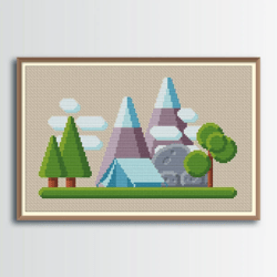 camping cross stitch pattern, mountains cross stitch, digital pdf