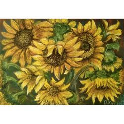 sunflowers pastel floral painting oil pastel original art oil pastel painting