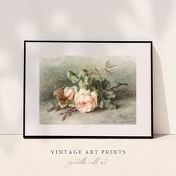 floral vintage art | rose branch |  flower painting |  roses print downloadable | wall art decor | 5