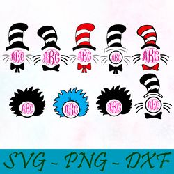 cat in the hat monogram svg,png,dxf, cat in the hat svg,png,dxf, cricut, dr seuss svg,png,dxf,cut file