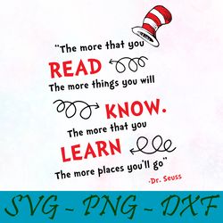 the more that you read know learn svg,png,dxf, cat in the hat svg,png,dxf, cricut, dr seuss svg,png,dxf, cut file