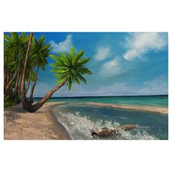 hawaiian beach original painting tropical landscape painting hawaii palm tree painting on cardboard 9x13 inch beach art