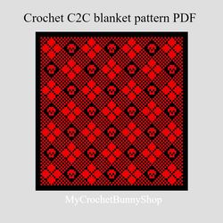 crochet c2c buffalo plaid rhombus skulls blanket pattern pdf download