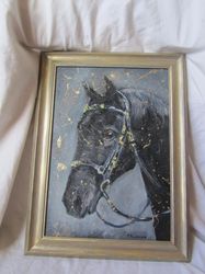 framed black horse oil painting black horse art black horse abstraction art black horse framed art animal portrait frame