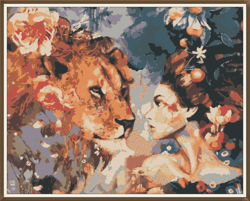 pdf cross stitch pattern - fantasy - woman and leo 002