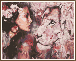 pdf cross stitch pattern - fantasy - woman and leo 006