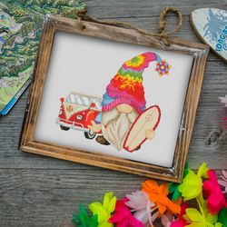 hippie gnome, cross stitch pattern, gnome cross stitch, modern cross stitch, beach cross stitch, surfer cross stitch