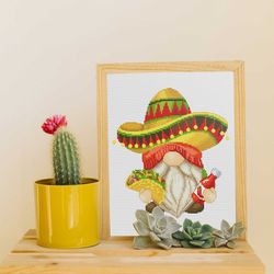 mexican, cross stitch pattern, mexico cross stitch, counted cross stitch,gnome cross stitch