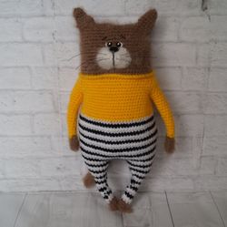 amigurumi crochet cat, stuffed cat, crochet cat toy, cat in pants