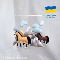 horses  baby mobile  crib mobile horses  nursery decor  gift for baby  crib mobile girl  crib mobile boy  horses cloud