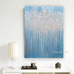 blue and white floral wall art daisy painting abstract original art textured artwork