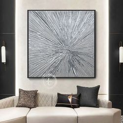 silver abstract wall art silver rays original painting silver leaf textured artwork modern wall decor