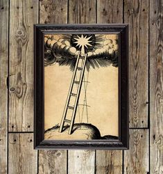 the ladder to divine world. occult art poster. mystical home decor. 212.