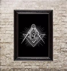 the masonic symbol is a compass and a square. esoteric art print. sacred geometry reproduction. 352.
