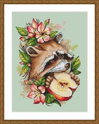 raccoon cross stitch pattern flower cross stitch pattern apple cross stitch pattern animal cross stitch pattern