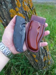 vertical leather sheath for folding knife cold steel recon 1 clip  / custom leather sheath .