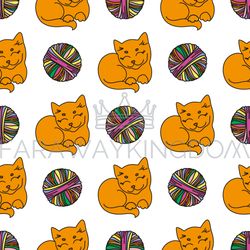 cat and wool animal pet seamless pattern vector illustration